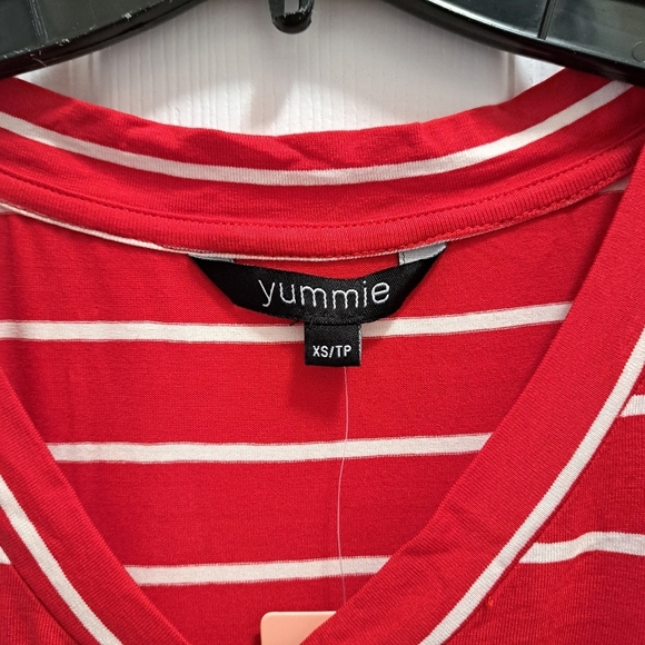 ❤️ New! Yummie Striped Dress Red And White Stripes V-neck XS Short Sleeved Dress - Picture 9 of 13